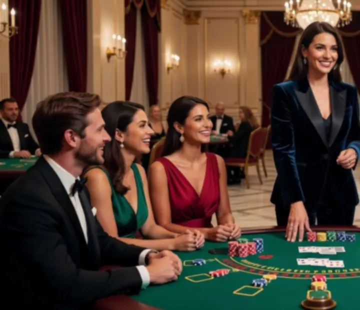 Host NAXSOL ENTERPRISES LTD tłumaczący zasady gier przy eleganckim stole eventowym